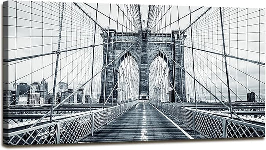 DZL Art Q70775 Black and White New York City Brooklyn Bridge Wall Art Painting Wall Art Canvas Prints Painting Picture Stretched and Framed For Living Room Decor Office Wall Decor Home Decoration