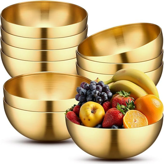 Nuogo 10 Pcs Stainless Steel Mixing Bowls Decorative Esthetician Bowls for Wedding Party Baking Prepping Serving Facial Food Salad Fruit Snack Soup Cereal(9.8 Inch,Gold)