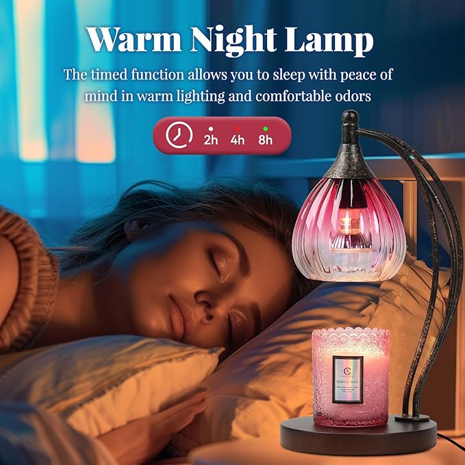 Candle Warmer Lamp with Timer -Dimmer Candle Warmer Light for Jar Candles -Electric Wax Melt Warmer Lamp, Birthday Gifts for Women Mom House Warming Gifts New Home Decor Ruby Red Gradient 2 Bulb