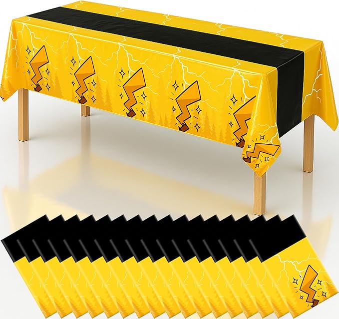 16Pcs 2in1 Yellow Cartoon Birthday Party Decorations Tablecloth, 54" x 108" Table Cloth Disposable Rectangle Plastic Table Cover for Kids Baby Shower Party Supplies