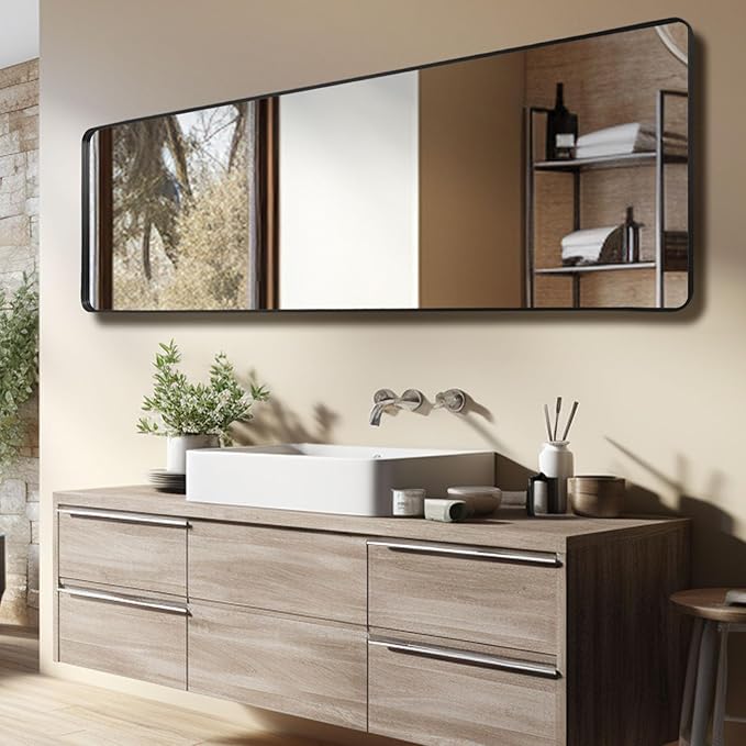 Rectangle Mirror Full Length 24" x 71" Large Floor Mirror Black Metal Deep Frame Wall Mounted Hanging Mirror for Home Decor Leaning Wall Full Body Dressing Mirror for Closet Bedroom