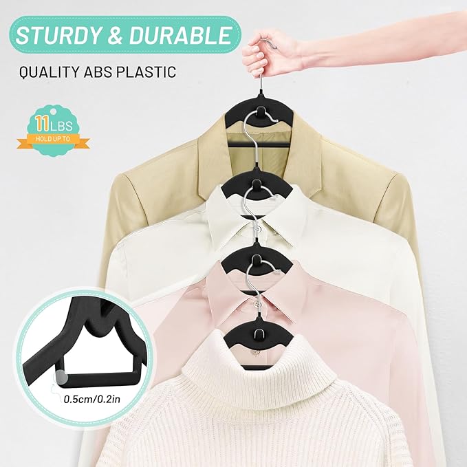 Velvet Hangers 30 Pack, STOPKLAS Black Clothes Hanger Non Slip Felt Hangers with 360° Swivel Hook, Thin Hanger Space Saving, Heavy Duty Closet Hanger for Clothes, Coats, Suits, Dress, Pants