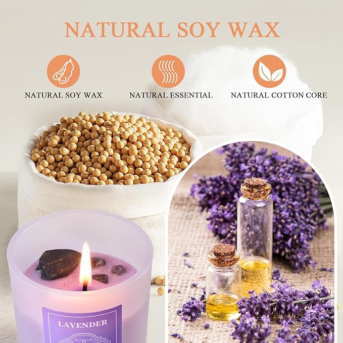 3 Soy Scented Candles for Women- 15OZ Candles for Home Scented with Crystals, Lavender/Vanilla/Rose Aromatherapy Candle Set for Bithday Gifts, Mother's Day, Anniversary, Christmas