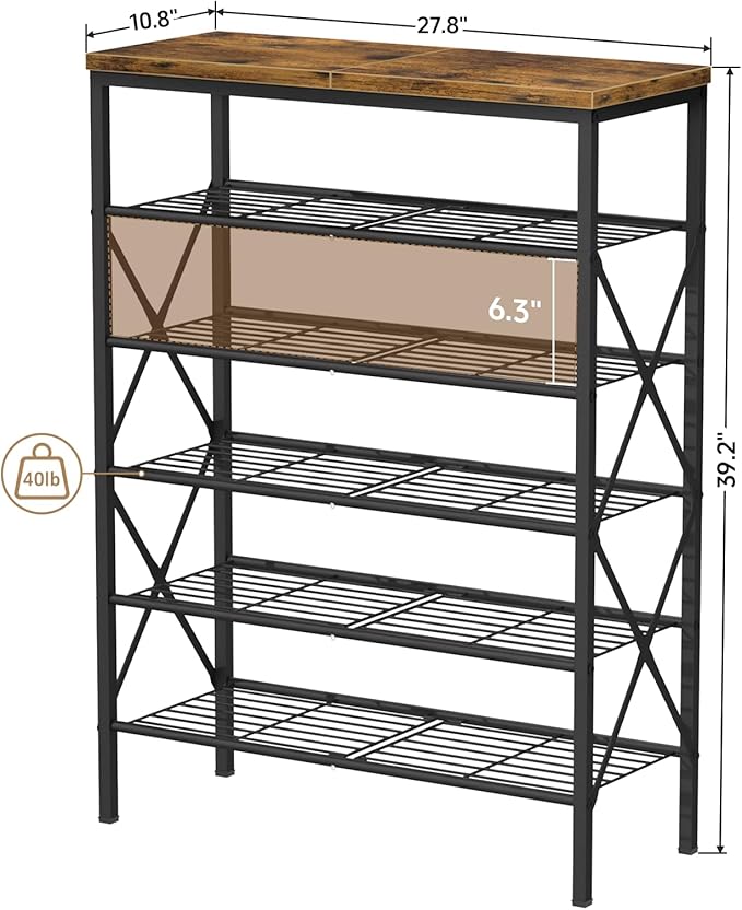 6 Tiers Metal Shoe Rack，Large Capacity Shoe Rack Holds 24 Pairs of Shoes, Durable and Stable, Adjustable Metal Shelf Stackable Shoe Shelf for Entryway, Hallway, Living Room, Closet