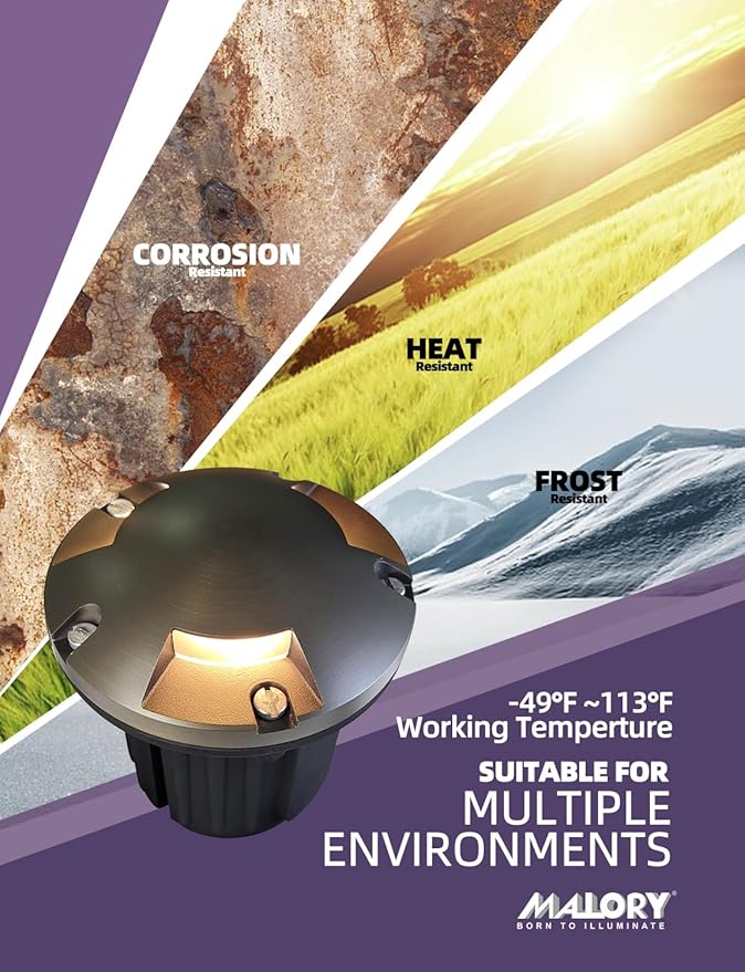 MALORY Brass Top Cover Landscape Well Lights,（5‘’H 12V Low Voltage Outdoor In Ground Lights,Landscape Lighting for Pathway, Driveway and Garden (Three-Direction Turret, 4-Pack with Bulb)