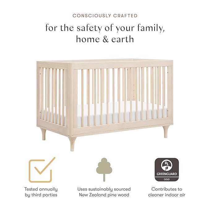 babyletto Lolly 3-in-1 Convertible Baby Crib - GREENGUARD Gold Certified Convertible Crib to Toddler Bed & Daybed - Wooden Baby Bed, 4 Adjustable Mattress Heights, Easy to Assemble - Washed Natural