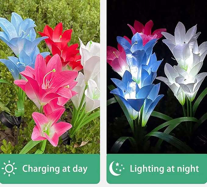 Veesee Solar Lily Flower Lights - Outdoor Solar Powered Decorative Lights, Colors Changing for Garden, Patio, Yard, Decoration - Red