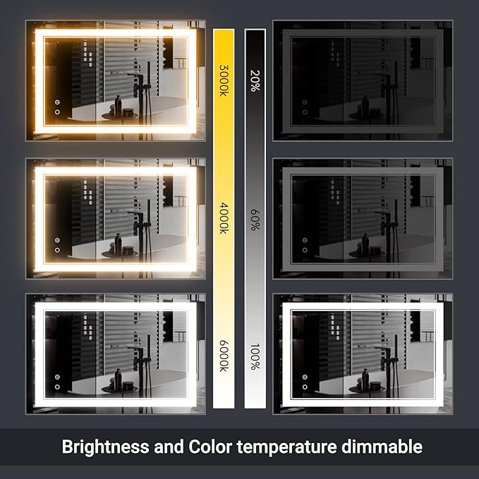 LED Bathroom Mirror,48"X32" Lighted Mirror for Bathroom Wall,Lighted Bathroom Vanity Mirror,LED Mirror Anti-Fog Dimmable Adjustable Lighted Bathroom Mirror