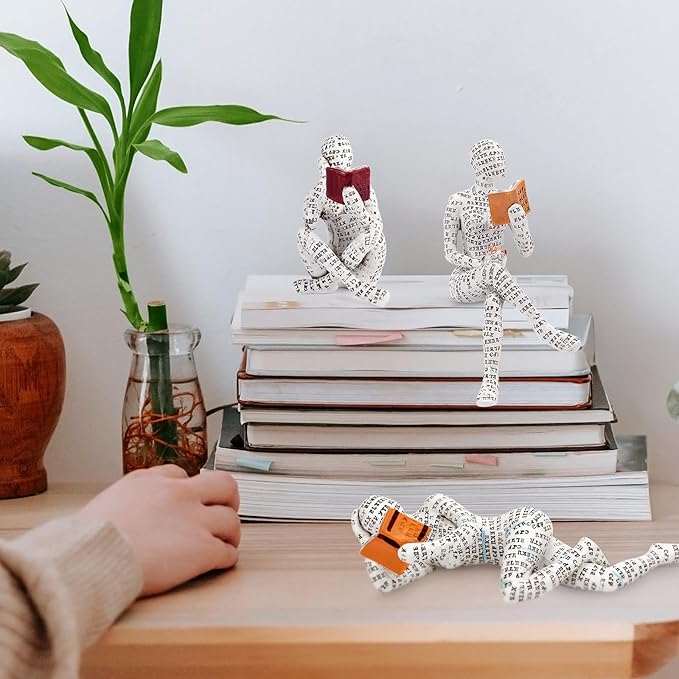 puthiac Small Decor Items for Shelf - Reading Woman Figurine Sculpture Thinker Statue - Modern Abstract Home Decor for Living Room, Office, Bedroom - Elegant and Aesthetic Decoration Statue 03
