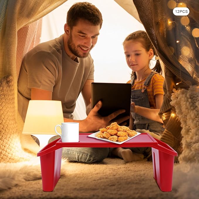 Set of 12 Kids Lap Desk Tray, Portable Activity Table, Plastic, Stackable for Drawing, Writing, Eating, Classroom, 19.69" L x 9.84" W x 7.09" H, Red