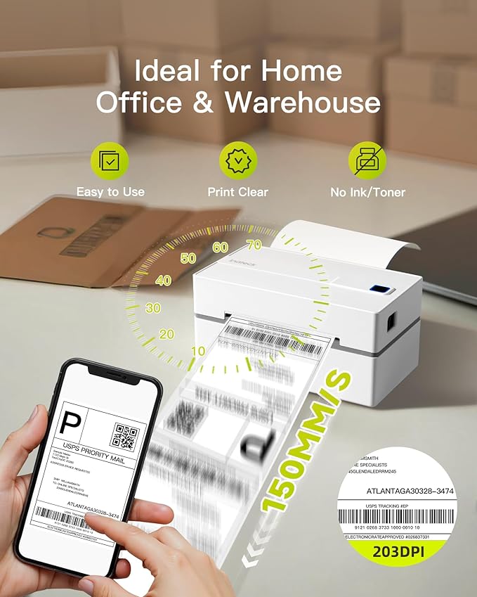 Inateck Bluetooth Thermal Label Printer, Wireless 4x6 Shipping Label Printer for Shipping Packages, Compatible with iPhone, Android, iPad, Windows, MacOS, Chrome, USPS
