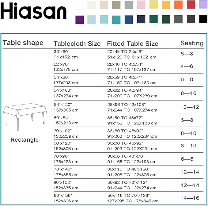 Hiasan Waterproof Tablecloth Rectangle - Washable Fabric Table Cloth for Dining Room Kitchen Birthday Party and Outdoor Use, Sky Blue, 70 x 108 Inch