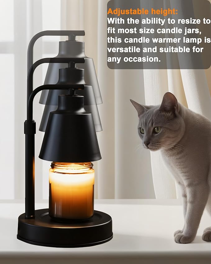 Candle Warmer Lamp with Timer - Adjustable Brightness & Height, 2 Free Bulbs Included | Wax Warmer Lamp for Jar Candles, Farmhouse & Home Decor Gift (Black)