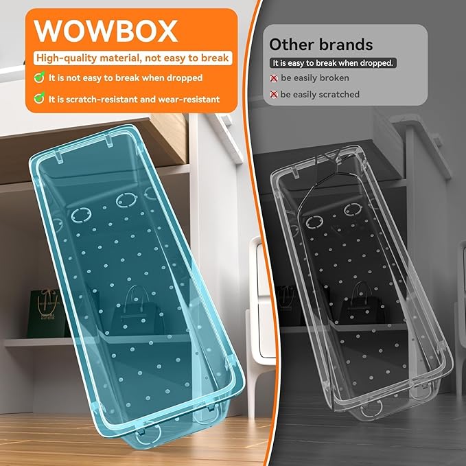 WOWBOX 32 PCS Plastic Drawer Organizer Set, 4 Sizes Desk Drawer Organization and Storage Containers for Makeup, Cosmetics, Jewelry and Gadgets in Kitchen, Bathroom, Bedroom, Office, Clear Sea Blue