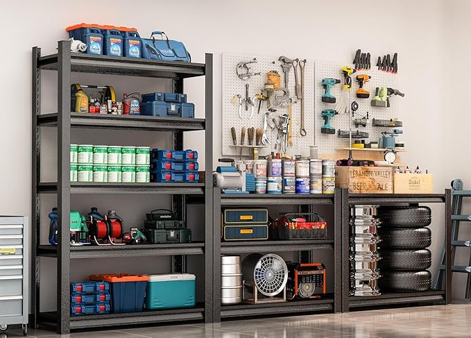 72" H Metal Garage Shelving Units Shelves for Organization Storage Shelves 3000Lbs 5-Tier Adjustable Metal Storage Rack Shelf Garage Shelf Organizer for Industries Basement Pantry Warehouse, Black