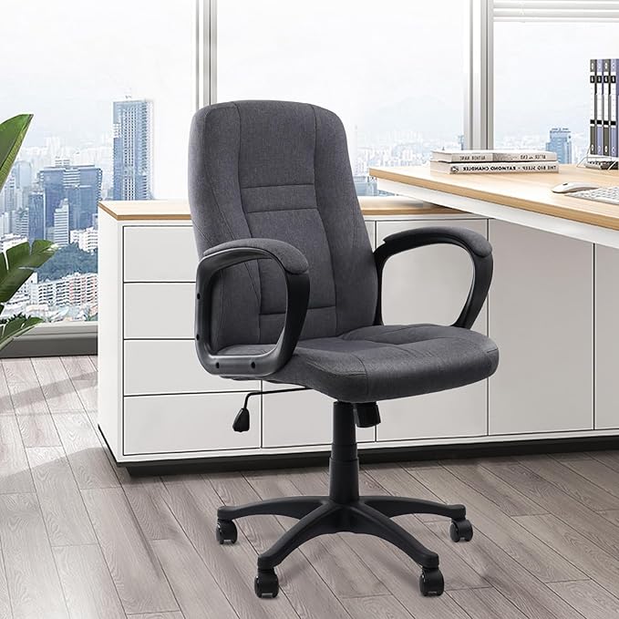 CLATINA Grey Fabric Office Chair Breathable Executive Desk Chairs, Cloth Comfortable Ergonomic Adjustable Height Mid Back Swivel Rolling Computer Task Chair for Home Office, Conference, Study, Work