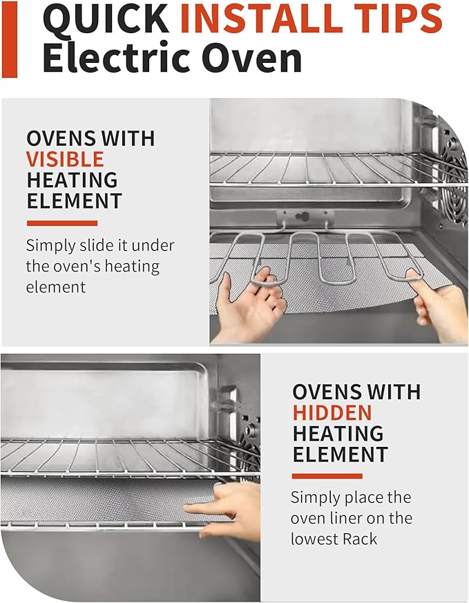 3 Pack Oven Liners for Bottom of Oven, 17x25" Large Heavy Duty Non-Stick Reusable Oven Mat for Electric, Gas, Toaster & Convection Ovens - BPA & PFOA Free, Dishwasher Safe, Kitchen Essentials, Silver