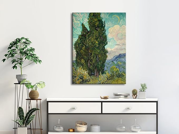Wieco Art Cypresses by Van Gogh Large Classic Canvas Wall Art Prints Famous Oil Paintings Reproduction Green Tree Picture for Home Decorations Abstract Forest Landscape Artwork