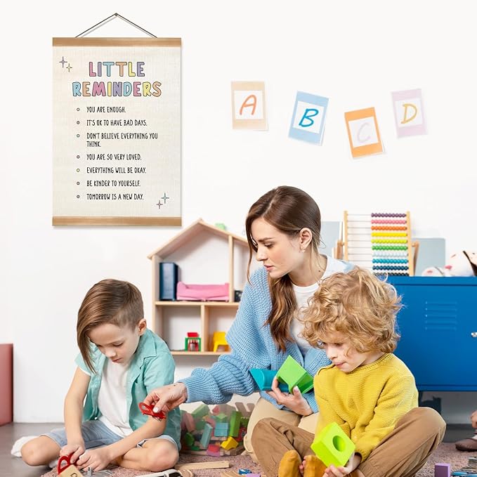 ZTGDA Little Reminders Mental Health Wall Art – Positive Affirmations Poster with Wooden Hanger, Motivational Canvas Sign for Kids Room, Therapy Office, or Classroom Decor, 12x16 Inches (Reminders)