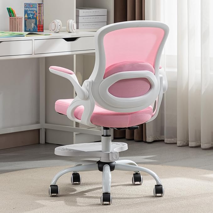 Kids Desk Chair,Ergonomic Study Chair with Adjustable Height,Swivel Mesh Desk Chair with Wheels,Home Office Chair for Children in Home Bedroom Pink