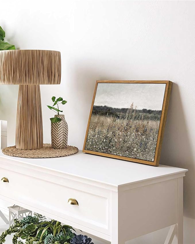 InSimSea Framed Canvas Wall Art, Wildflower Field Canvas Wall Art Paintings, Rustic Landscape Wall Decor for Bathroom Office Dining Room, 9"x11"