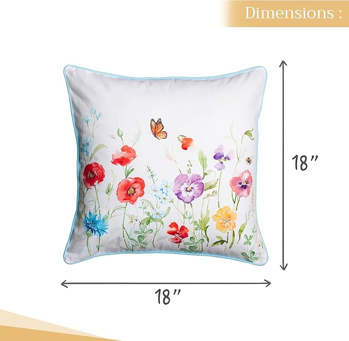 Maison d' Hermine Decorative Pillow Cover 100% Cotton 18 Inch x 18 Inch Square Toile Washable Cushion Covers with Invisible Zipper for Couch, Bedroom, Home, Summer Whisper
