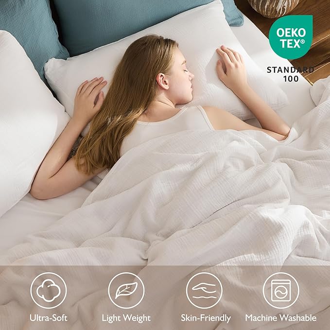 EMME Muslin Cotton Duvet Cover Set Cream White Queen Size Linen Like Soft Breathable Lightweight Summer Comforter Cover Set with Zipper Closure (Cream White, Queen, 90"x90")