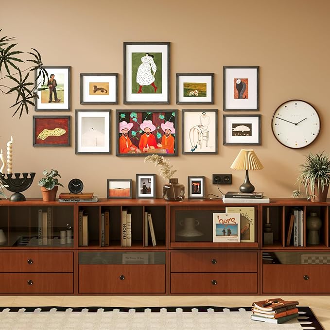 KINLINK 5x7 Picture Frame Ash Black, Solid Wood Frames with Acrylic Plexiglass for 3.5x5/4x6 with Mat or 5x7 without Mat, Tabletop and Wall Display Photo Frame, Set of 4