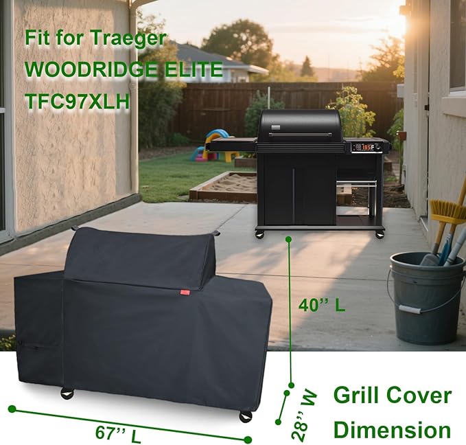 Grill Cover Fits Traeger Woodridge Elite Electric Wood Pellet Grill and Smoker TFC97XLH,Outdoor Full-Length Heavy Duty Waterproof 600D Cover Compared to Traeger BAC776