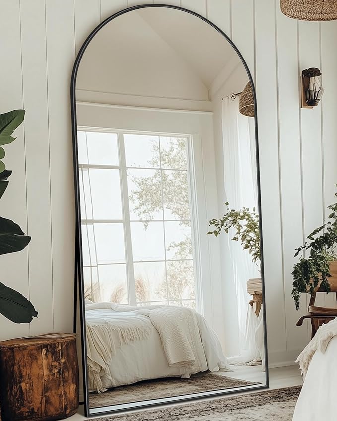 Full Length Mirror with Stand, 71"x32" Arched Full Body Mirror, Large Stand Up Mirrors, Aluminum Frame Floor Standing Mirrors, Freestanding Hanging Leaning Mounted for Bedroom Living Room, Black