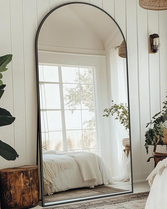 Full Length Mirror with Stand, 71"x32" Arched Full Body Mirror, Large Stand Up Mirrors, Aluminum Frame Floor Standing Mirrors, Freestanding Hanging Leaning Mounted for Bedroom Living Room, Black