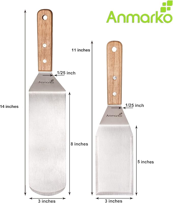 Professional Griddle Spatula Set - Stainless Steel Metal Spatula and Griddle Scraper - Heavy Spatula Griddle Accessories Great for Cast Iron Griddle BBQ Flat Top Grill - Commercial Grade