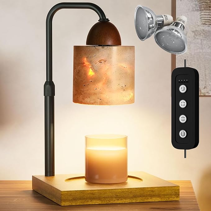 Candle Warmer Lamp With Timer, Adjustable Height Dimmable for Bedroom, Wax Lamp for Scented Candles With Marble, 2 Bulbs House Warming Gifts for Mom (Cylinder)
