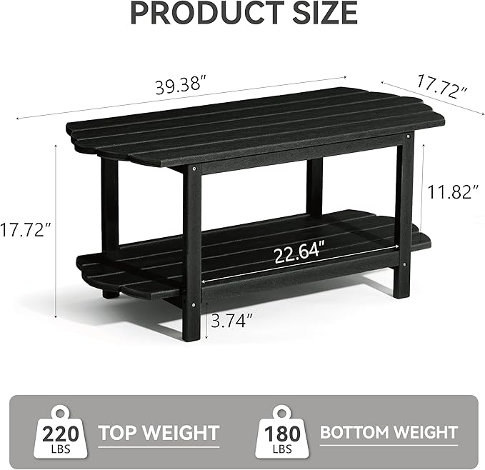 Adirondack Outdoor Patio Table-2 Tier Black Coffee Table Irregular Outside Table for Backyard Pool