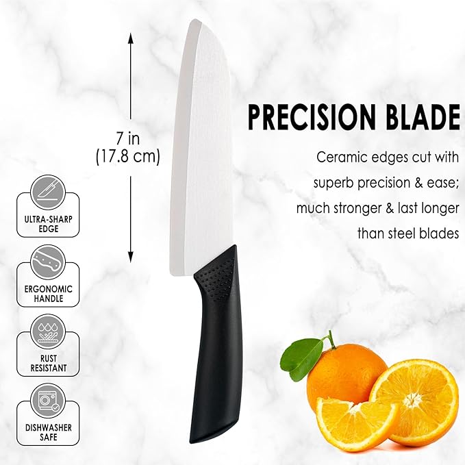 7-inch Ceramic Santoku Knife with Cover - Light, Precise, Sharp Ceramic Knife - Japanese Chef's Kitchen Knives with Gift Box