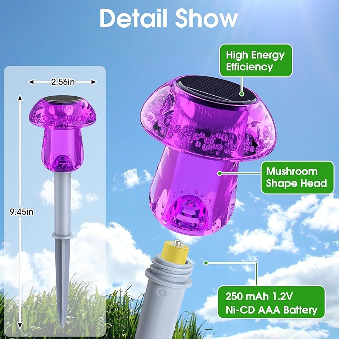 Solar Outdoor Lights, 8 Pack Waterproof Solar Mushroom Lights for Garden Yard Pathway Path Walkway Driveway Lawn Landscape Outside Decor, Yellow Green Purple Red