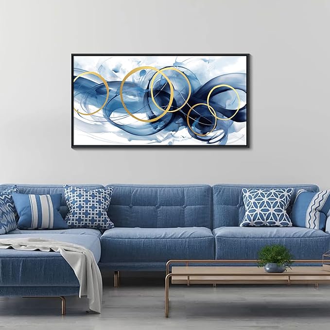 HKDGOKA Large Canvas Wall Art Decor Abstract Paintings for Living Room Framed Blue Bathroom Pictures Wall Decor 20x40 In Prefer Bedroom Farmhouse Dining Room Kitchen Restroom Gamer Room Decor