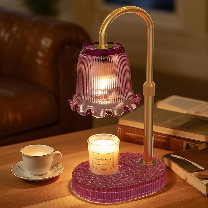 Candle Warmer Lamp with Adjustable Height - Flameless 4-Level Dimmable Wax Warmer, Timer Function & Stylish Design in Multiple Colors（Purple）