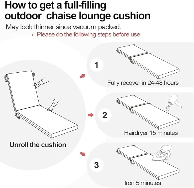 Crestlive Products Chaise Lounge Cushions Outdoor Set of 2, Lounge Chair Cushions for Patio Furniture, Water Resistant Lounger Cushions for Pool, Deck, Lawn, 72''L x 21''W x 3''T, Chili