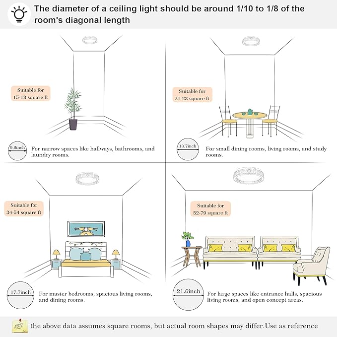 LamQee Crystal Flush Mount Ceiling Light Fixture, Dimmable LED Modern Close to Ceiling Light, Hallway Light Fixtures Round Ceiling Chandelier for Bedroom Kitchen Bathroom Closet Foyer, Small, 9.8 inch