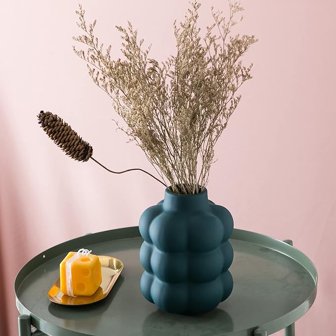 Ceramic Vase, Modern Dried Flower Vase, Blue Teal Vase with Raised Dots, Boho Home Decor for Centerpiece Wedding Dinner Table Party Living Room Office Bedroom, Housewarming Gift
