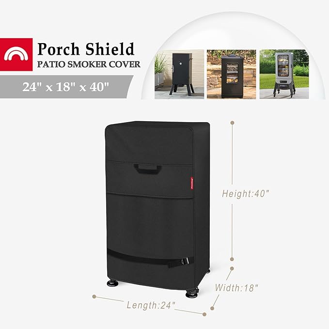 Porch Shield 40 Inch Electric Smoker Cover for Masterbuilt Smoker, Waterproof Heavy Duty Outdoor Smoker Grill Covers 24W x 18D x 40H inch, Black