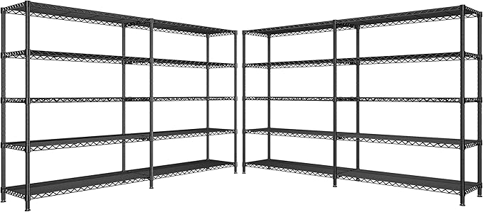 REIBII 73''W Storage Shelves Load 1650 LBS Metal Shelving 5-Tier Wire Shelving Unit for Storage Rack Adjustable Heavy Duty Metal Shelves for Pantry Kitchen Garage, 17.7" D x 73" W x 71" H，2PCS
