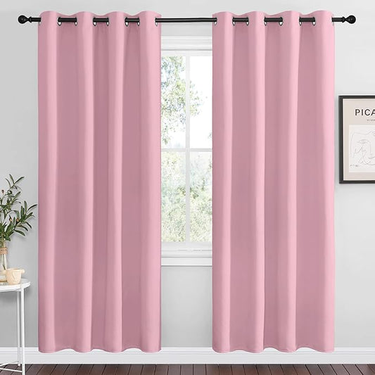 NICETOWN Blackout Curtain Panel Grommet - Home Decorations Thermal Insulated Solid Grommet Top Blackout Living Room Panels/Drapes for Gift (Crystal Pink, 1 Pair, 55 x 78-Inch)