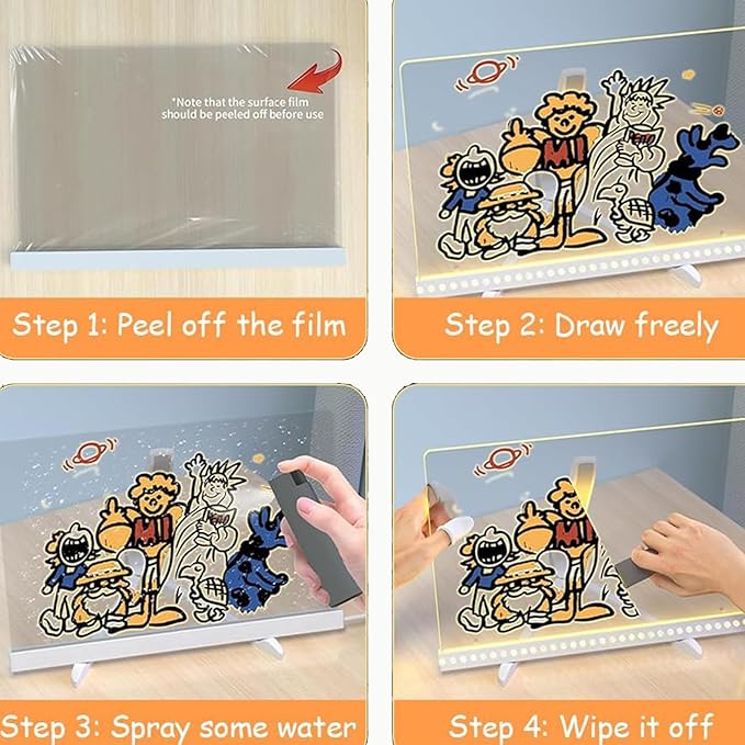 LED Note Board with Colors, Light Up Acrylic Message Board, Lighted Acrylic Dry Erase Board, Illuminated Acrylic Note Board with Colors Notepad with Adjustable Stand and 7 Pens(7.9" × 11.8")