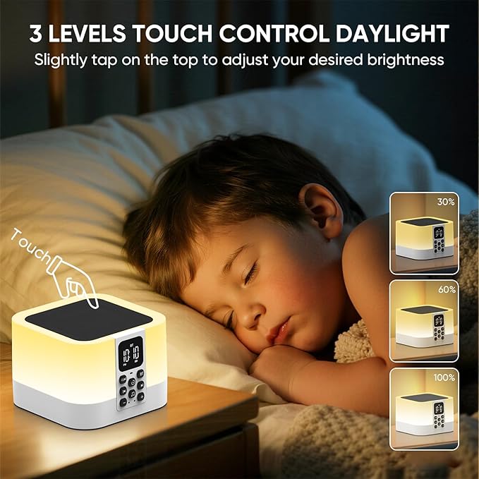 Night Light Bluetooth Speaker, Digital Alarm Clock, Touch Bedside Lamp for Bedroom, Sound Machine with White Noise, Dimmable Warm Light, Multi-Color Changing, Best Gifts for Teenage Boys Girls