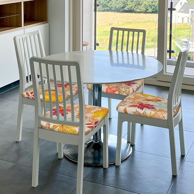 Seat Covers for Dining Room Chairsset of Set of 4, Fall Thanksgiving Autumn Leaf Harvest Stretch Chair Seat Covers Cushion Slipcovers for Kitchen Office