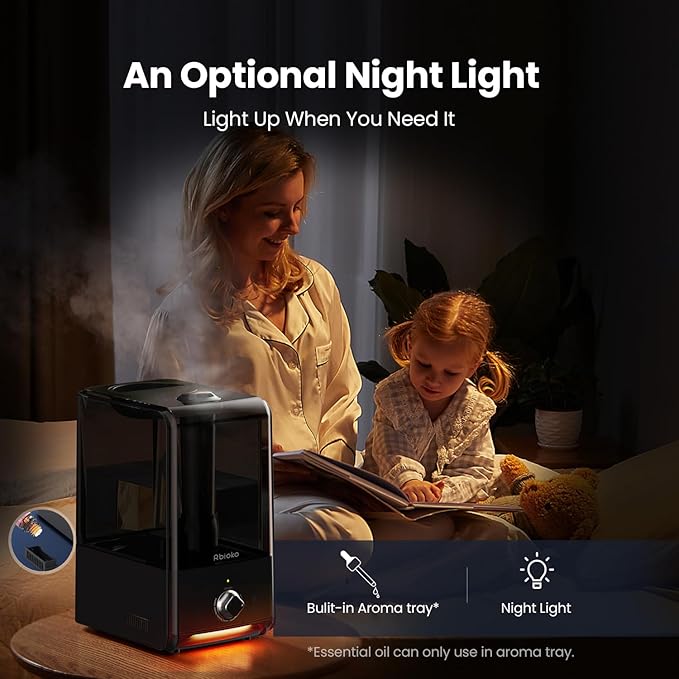 Humidifiers for Large Room Bedroom (6.5L), Cool Mist Ultrasonic Vaporizer for Home Whole House Babies, Customized Humidity, Night Light, Whisper-Quiet (Black)