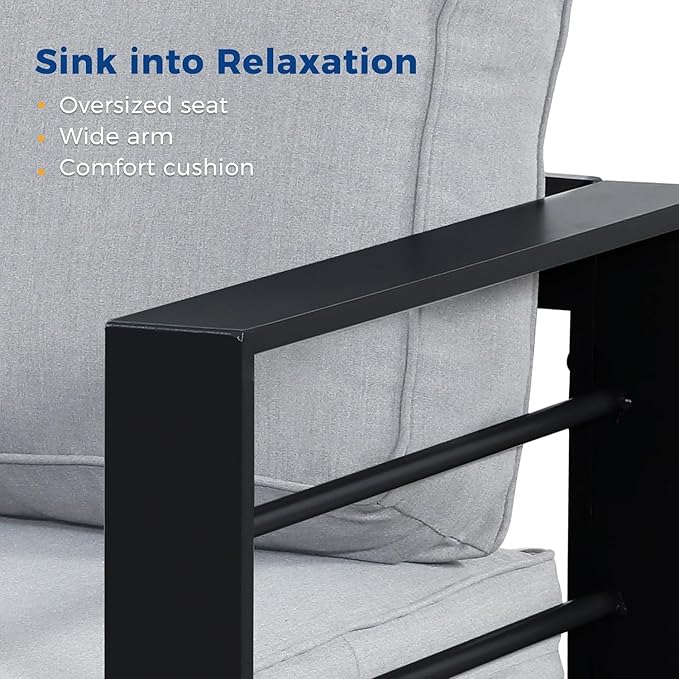 Wisteria Lane Aluminum Patio Furniture Set, 7 Seats Outdoor Conversation Set, Sectional Metal Sofa with 5 Inch Cushion and Coffee Table for Balcony, Backyard, Garden, Black Frame and Grey Cushion