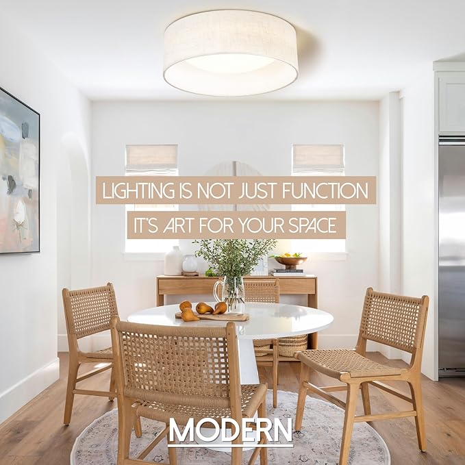 Hamilyeah LED Flush Mount Ceiling Light with Fabric Shade, 12 inch Kitchen Lighting Fixture Ceiling Mount 5CCT, Dimmable Beige Linen Ceiling Lighting Fixture 24W for Bedroom,Living Room, Kitchen